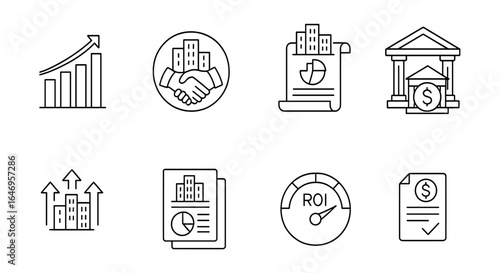 Business and finance line icon set. analytics, growth, economy, commerce graphics