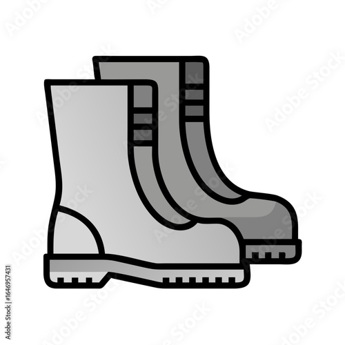 Pair of grey work boots with thick soles isolated on transparent background