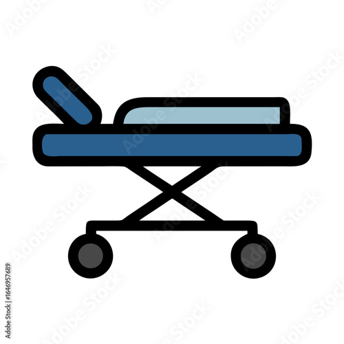 Simple blue hospital bed with wheels isolated on transparent background