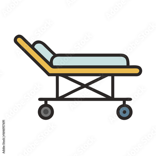 Medical patient transport stretcher with wheels and adjustable headrest isolated on transparent background