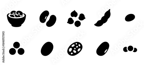 Food silhouette icon set. beans, legumes, grains silhouette collection in bold style