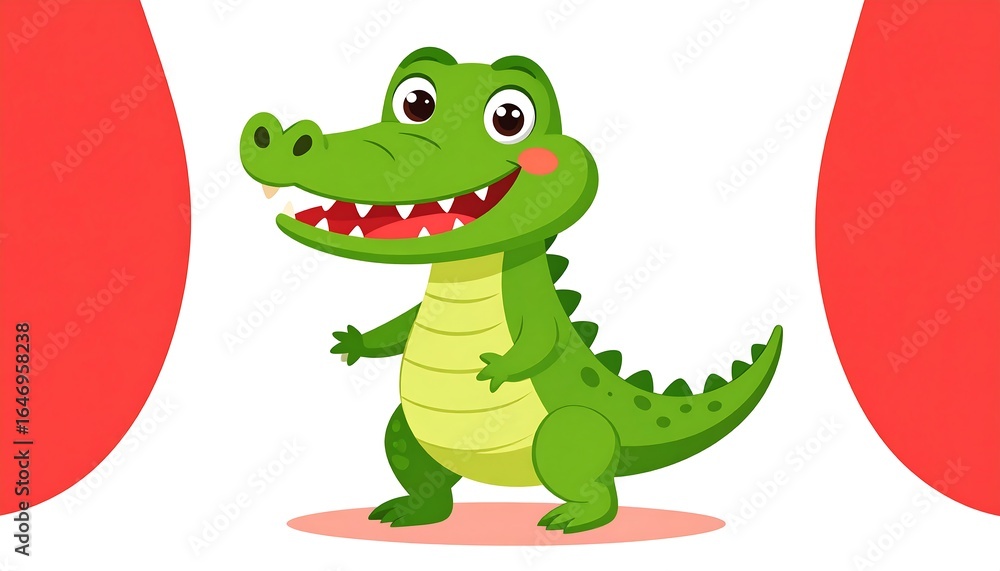 Naklejka premium Cartoon crocodile, smiling, bright colors