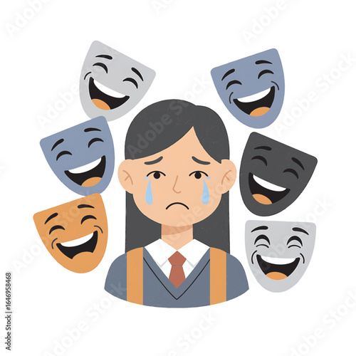 Vector illustration with subtle meaning of bullying, depicting loneliness, isolation, and victim’s emotions, ideal for educational campaigns and social awareness materials
