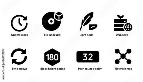 Blockchain and network solid icon set. cryptocurrency, data icons solid collection