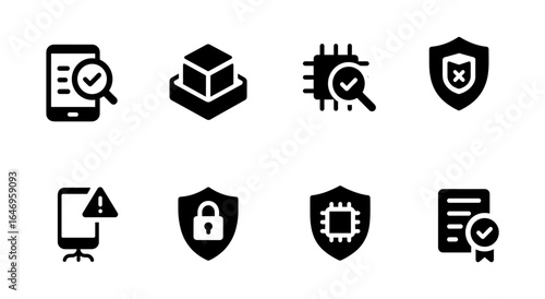 Security and protection solid icon set. encryption, shield, and privacy symbols collection