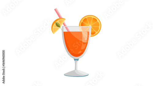 Refreshing orange juice cocktail drink with straw and orange slice garnish vector illustration design