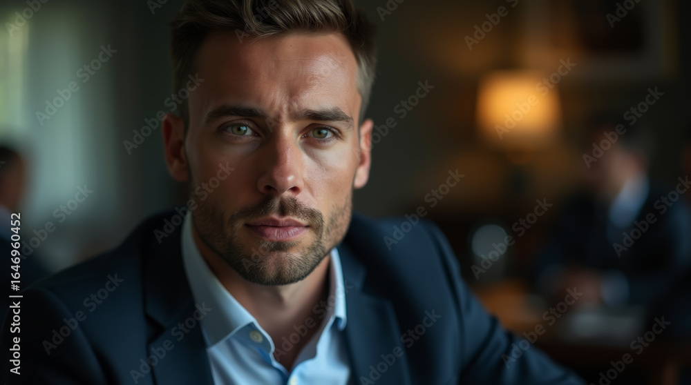 Obraz premium Man in formal wear with business activity in the background