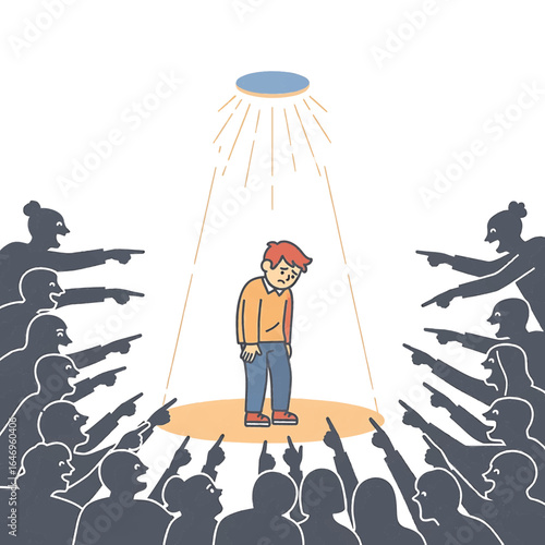 Vector illustration with subtle meaning of bullying, depicting loneliness, isolation, and victim’s emotions, ideal for educational campaigns and social awareness materials