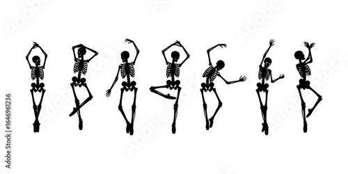 Vector Bundle of Skeleton Dance Silhouettes on White Background