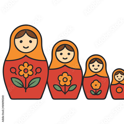 Colorful Russian matryoshka dolls with flowers on white background playful nesting toy