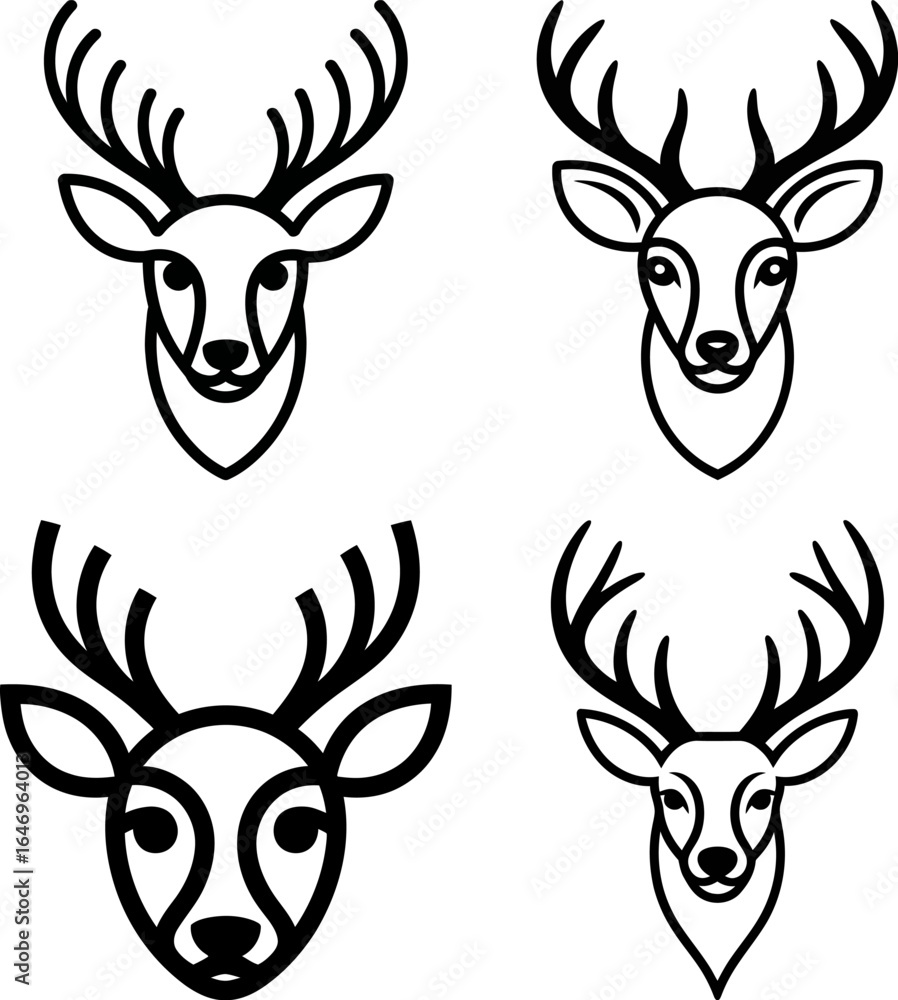 Fototapeta premium Elegant stylized deer heads with majestic antlers, creating a sophisticated woodland aesthetic.