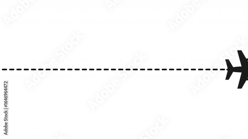 Airplane flying on dash line path from left to right with start point and dash line trace. Dashed line route animation on white background 4k video