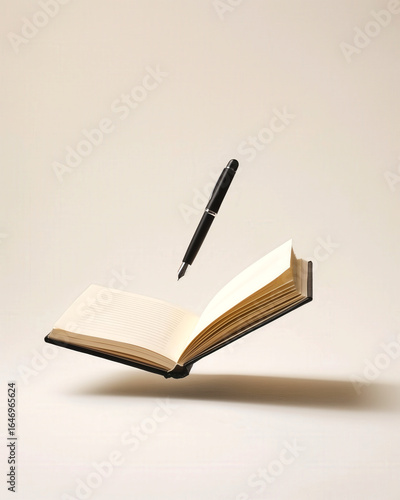 Wallpaper Mural floating open notebook with black fountain pen
 Torontodigital.ca