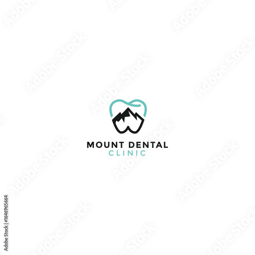 mount dental logo design. A simple, clean, and modern dental logo featuring a tooth and mountain concept is perfect for dental clinics seeking a natural, warm, and calming identity