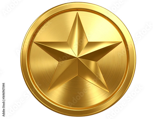Close-Up of Circular Gold Object with Star in Center, Isolated on Transparent Background