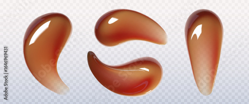 Warm brown lip gloss swatch samples on transparent background - bronze cosmetic cream textures with shimmering finish, beauty product smears for makeup collections, professional lipstick packaging
