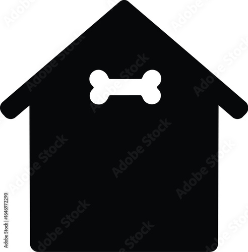 Black dog house silhouette with bone detail