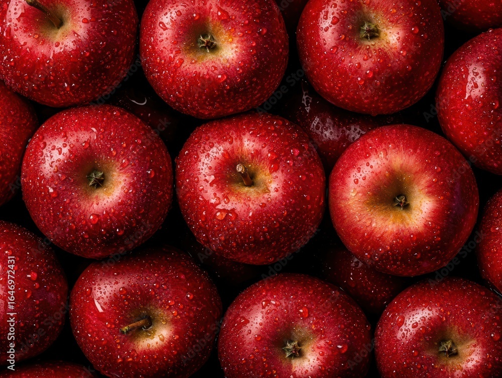 Fresh, red apples covered in droplets, showcasing their vibrant color and inviting texture, perfect for healthy snacking or cooking. Fresh, red apples covered in droplets, showcasing their vibrant color and inviting texture, perfect for healthy snacking or cooking.