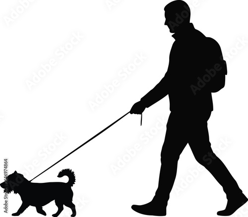 Man walking dog silhouette