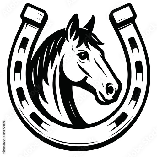 Majestic Horse Head within Horseshoe - Classic Equestrian and Good Luck Symbol