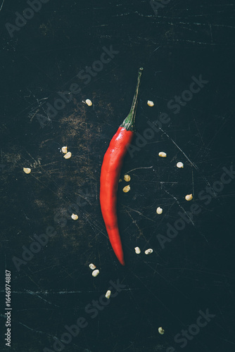 Tabasco chilies on a metal tray background