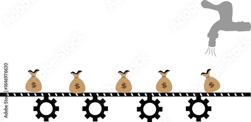vector illustration of money flowing continuously