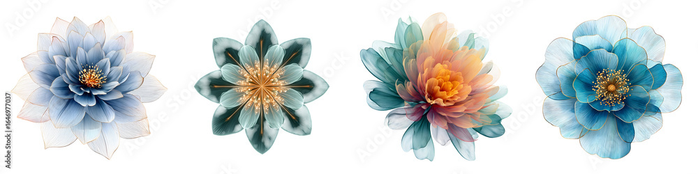 Obraz premium Fantasy Flowers: Abstract Floral Arrangement on White Background