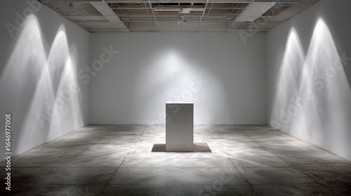 Shadow-casting podium in a room with seamless white walls