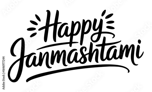 Happy Janmashtami Calligraphy Lettering  Hindu Festival Greeting Vector
