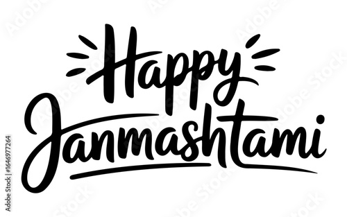 Happy Janmashtami Calligraphy Text  Hindu Festival Greeting Vector
