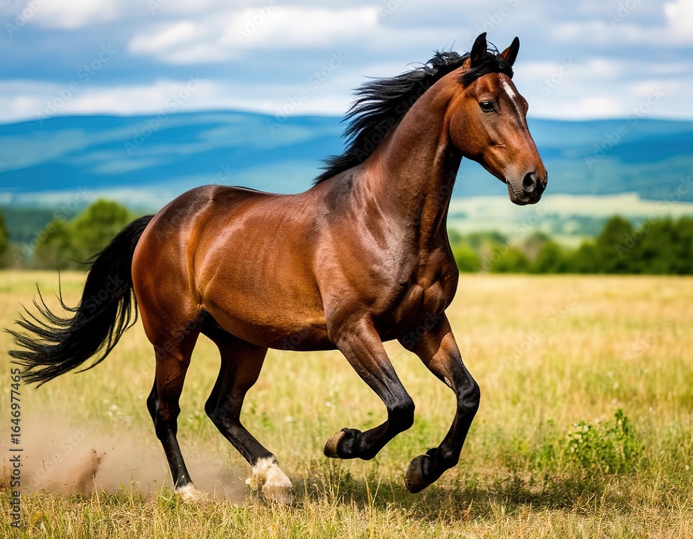 horse standing in green field. animal. horse standing in green field. animal.