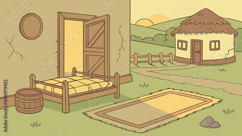 Vector illustration of a cozy living room inside a house with windows and interior design elements