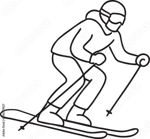 Minimalist line drawing of a skier vector illustration