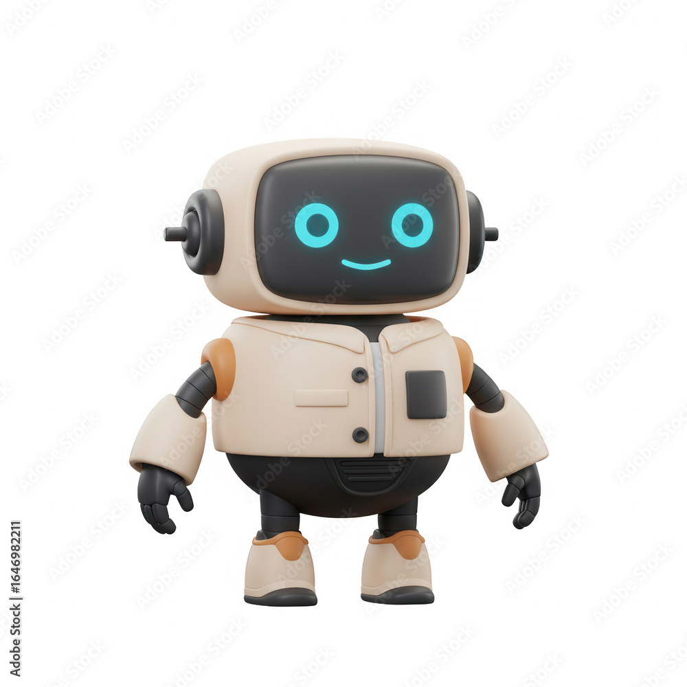 Fototapeta premium Cute Cartoon Robot Character In Stylish Outfit On Transparent Background