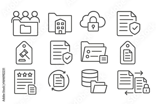 Enterprise File Icons. Line style icons of enterprise file management: team drive icon, company folder icon, enterprise cloud