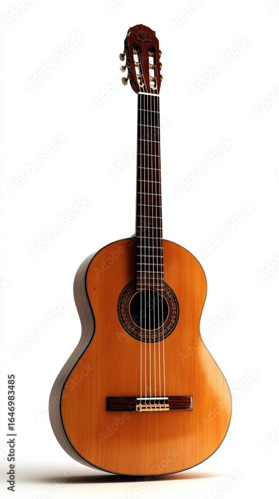 Obraz premium Elegant acoustic guitar on a white background.