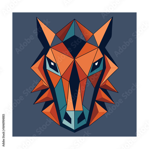 Geometric Wolf Head Illustration On Dark Blue Background