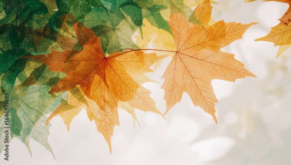 Fototapeta premium Green and Orange Autumn Maple Leaves