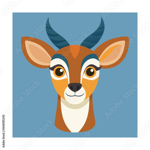 Stylized Gazelle Head with Blue Background animal wildlife