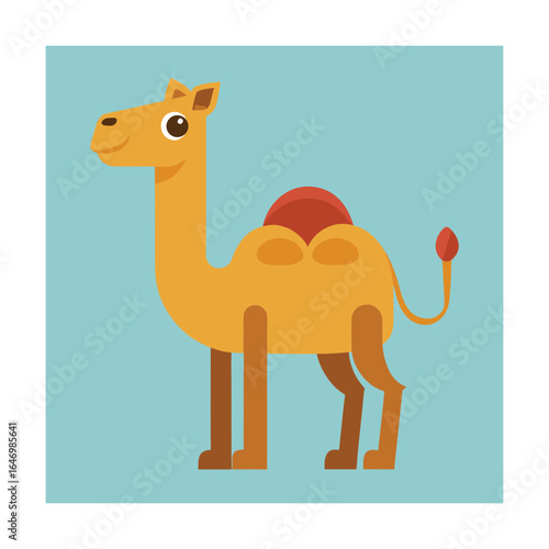 Cartoon Camel Illustration on Blue Background animal