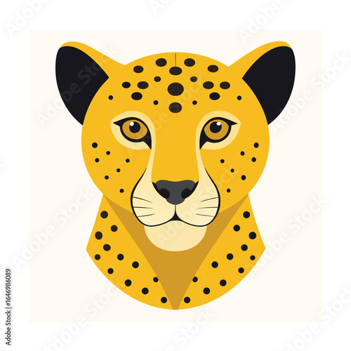 Close-up illustration of a cheetah's head with black spots