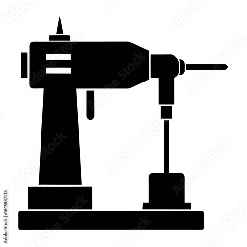 Photo of black silhouette of a drill press machine on a white background