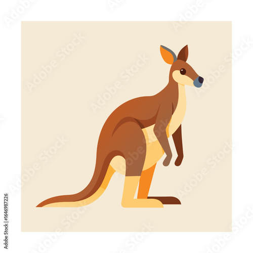 Flat design illustration of a brown kangaroo marsupial