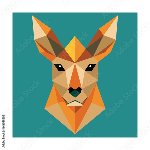 Geometric Orange Kangaroo Head Low Poly Art animal