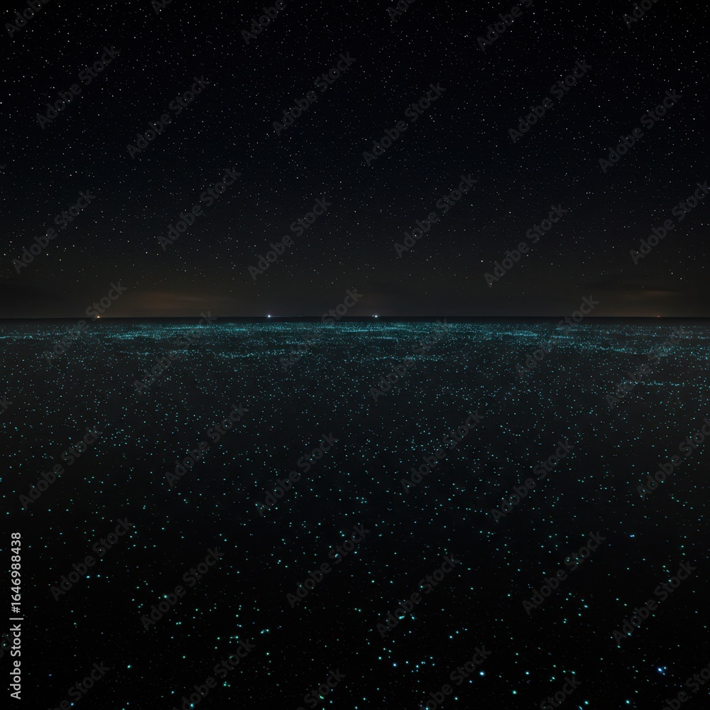 Fototapeta premium Dark Ocean at Night with Sparkling Bioluminescence