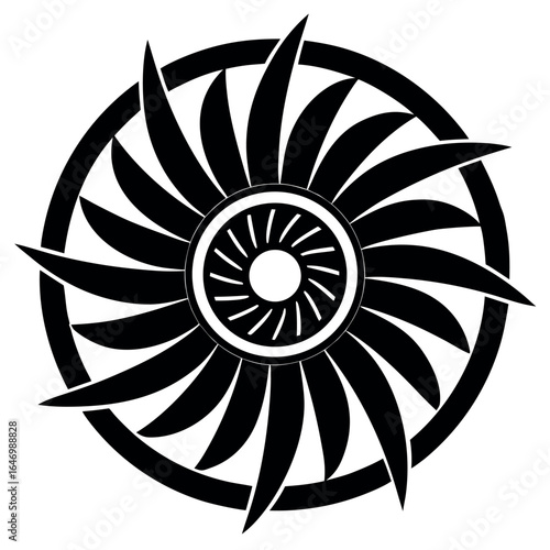 Photo of black and white turbine fan rotor design isolated on white background