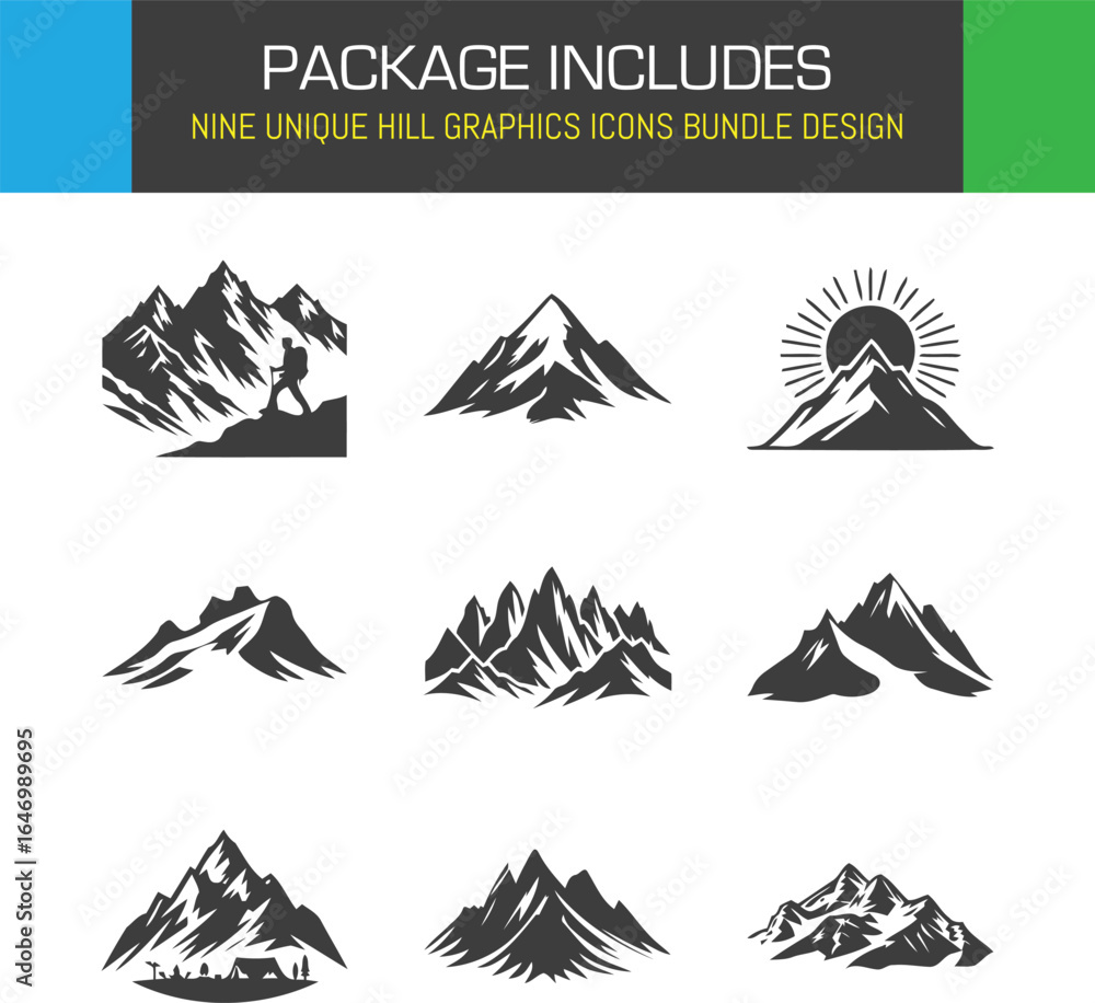 Fototapeta premium Embark on Adventures with Mountain Peak Icon Bundle Explore Heights and Conquer Challenges in Vector