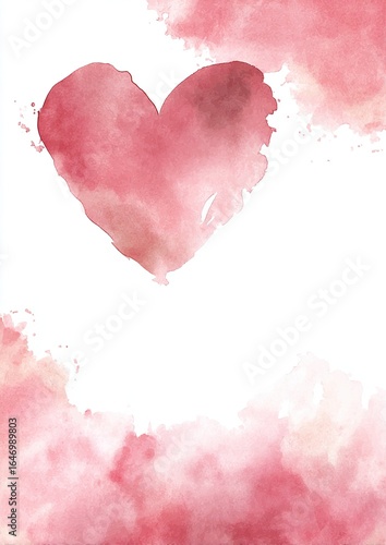 Minimalist Valentine's Day heart pattern with soft gray-pink watercolor stain effect isolated on pure white background, elegant and romantic wedding invitation, card or love letter template design.