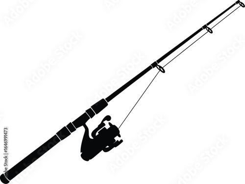 A detailed fishing rod with reel, symbolizing the tranquility and skill of angling, perfect for outdoor and recreational themes
