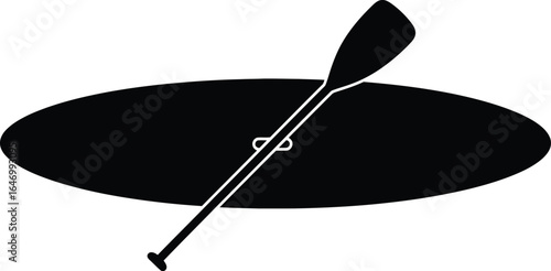 A black illustration of a kayak with a paddle, perfect for water sports designs, outdoor adventure promotions, or travel-related content